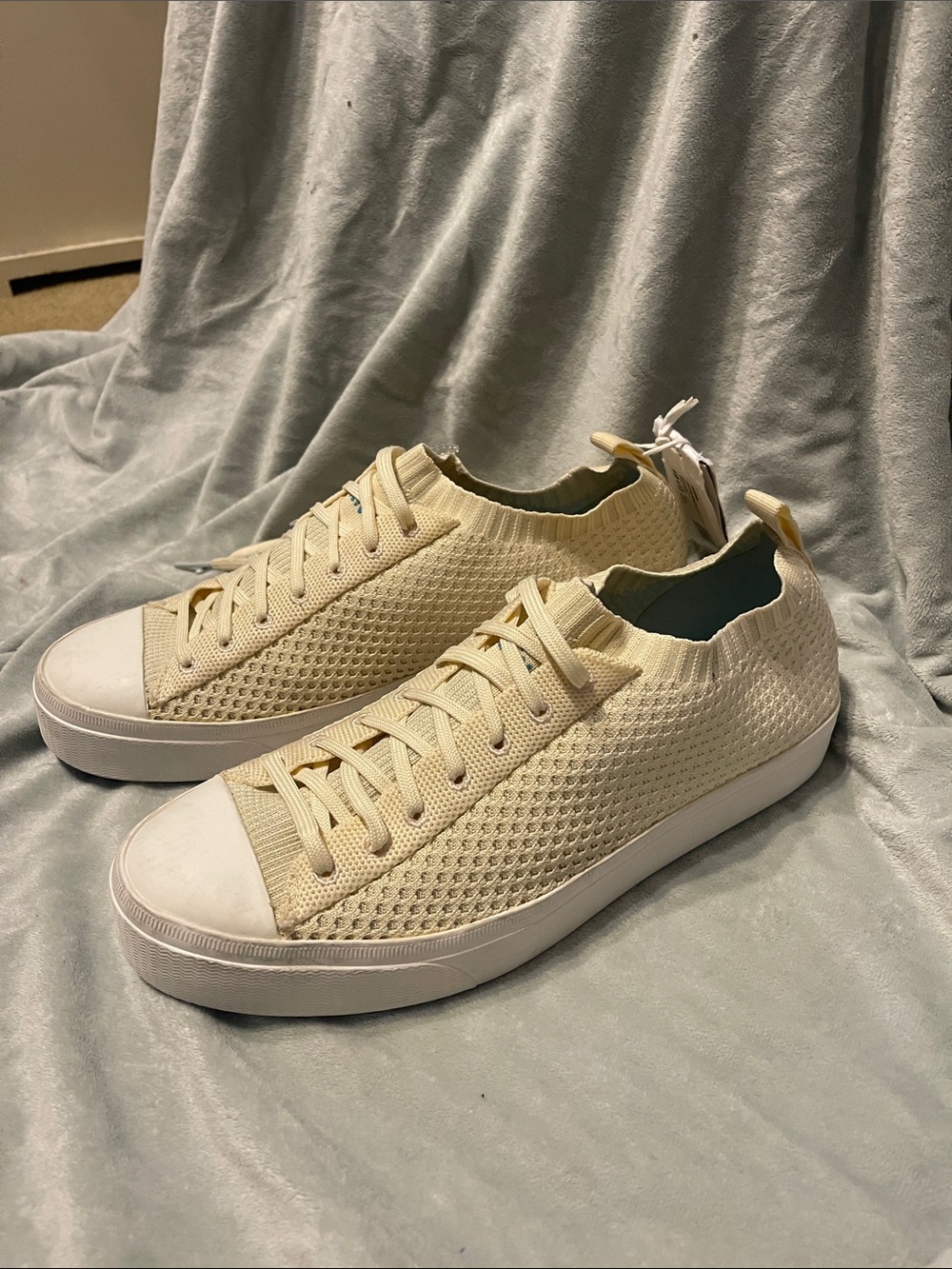 Native Men's Knit Low-Top Sneakers in Cream and White